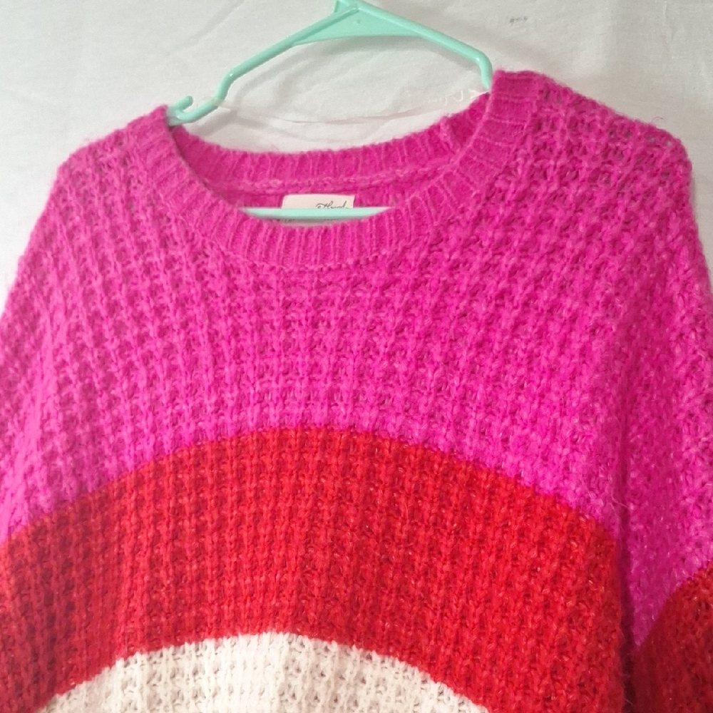 3/$20--Cable Knit Crewneck Sweater, Striped, Oversized, Universal Sz 10, NWOT - Picture 3 of 11